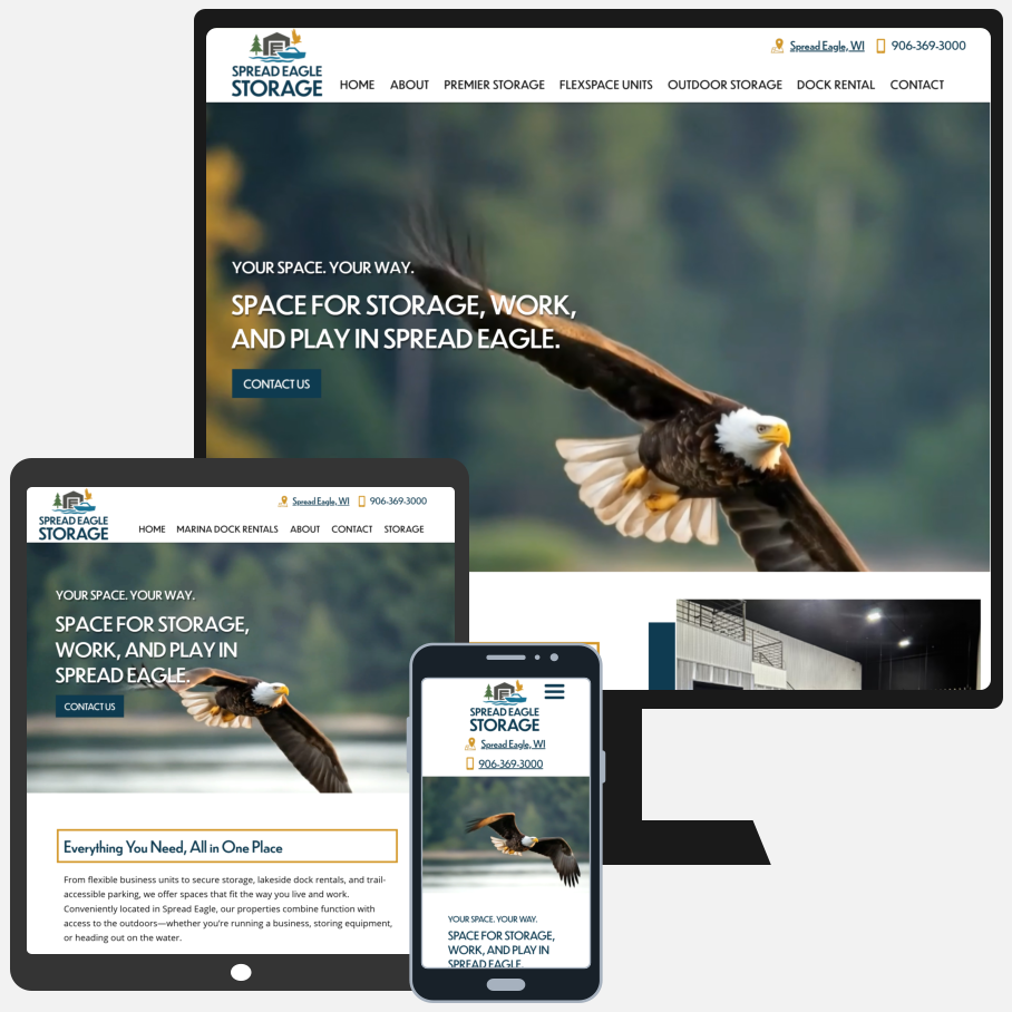 Website for Spread Eagle Marina and Storage Units in Spread Eagle Florence Wisconsin