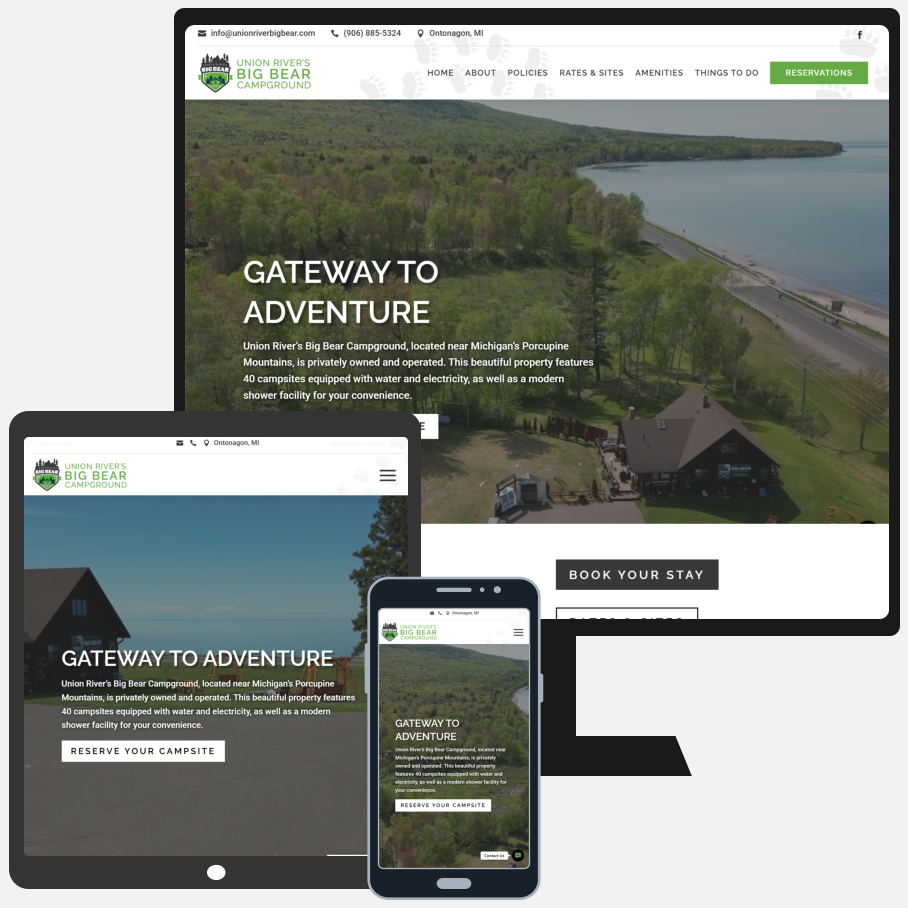 Website for Union River Big Bear Campground in Ontonagon, MI by Porcupine Mountains