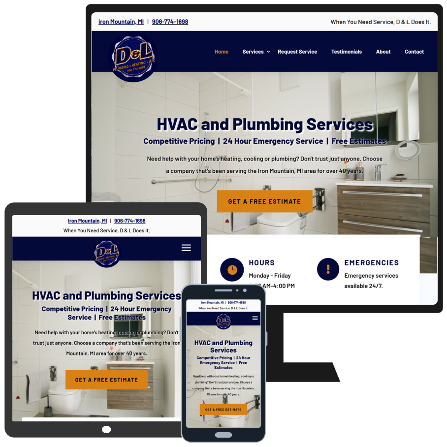 After: New Website for D&L Plumbing, Heating, and Air Conditioning in Iron Mountain, Michigan
