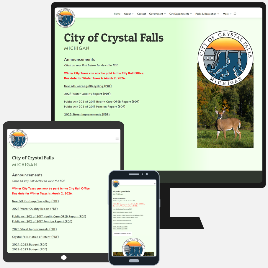 After: New Website ADA Compliant Site for City of Crystal Falls, MI