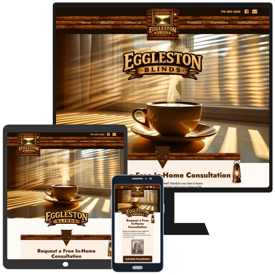 New Website Redesign for Eggleston Blinds. Best Website Design Northern Wisconsin