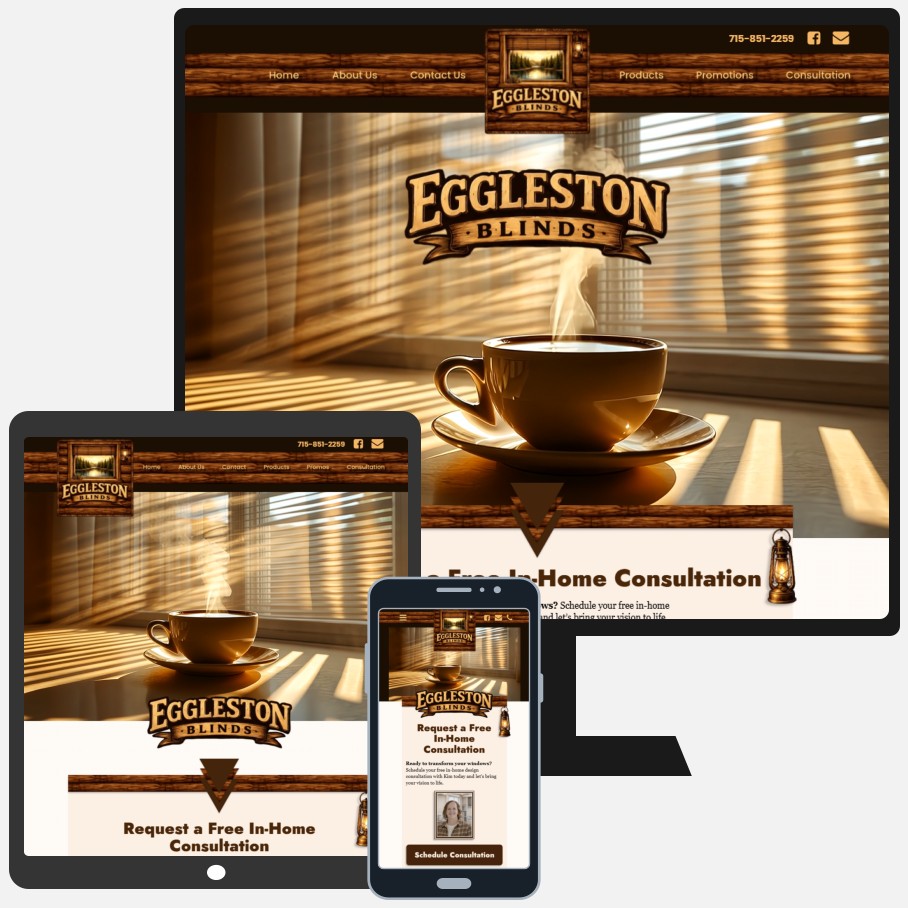 New Website Redesign for Eggleston Blinds. Best Website Design Northern Wisconsin