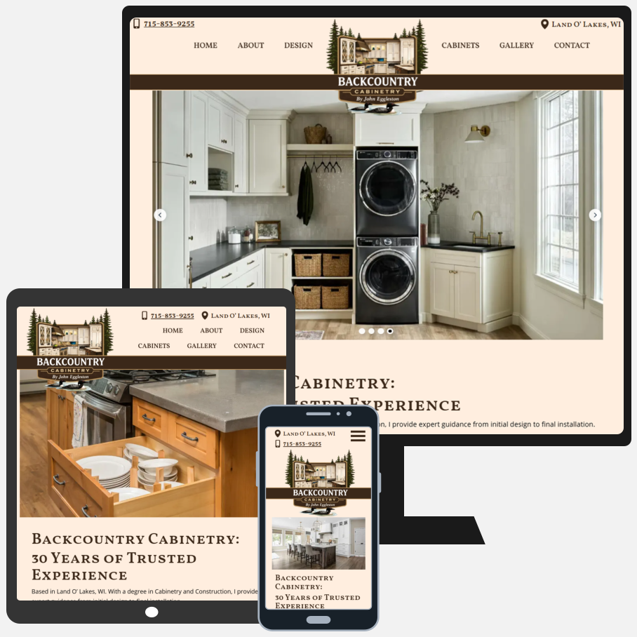 New Custom WordPress Website Design for Backcountry Cabinetry, Land O Lakes, Wisconsin