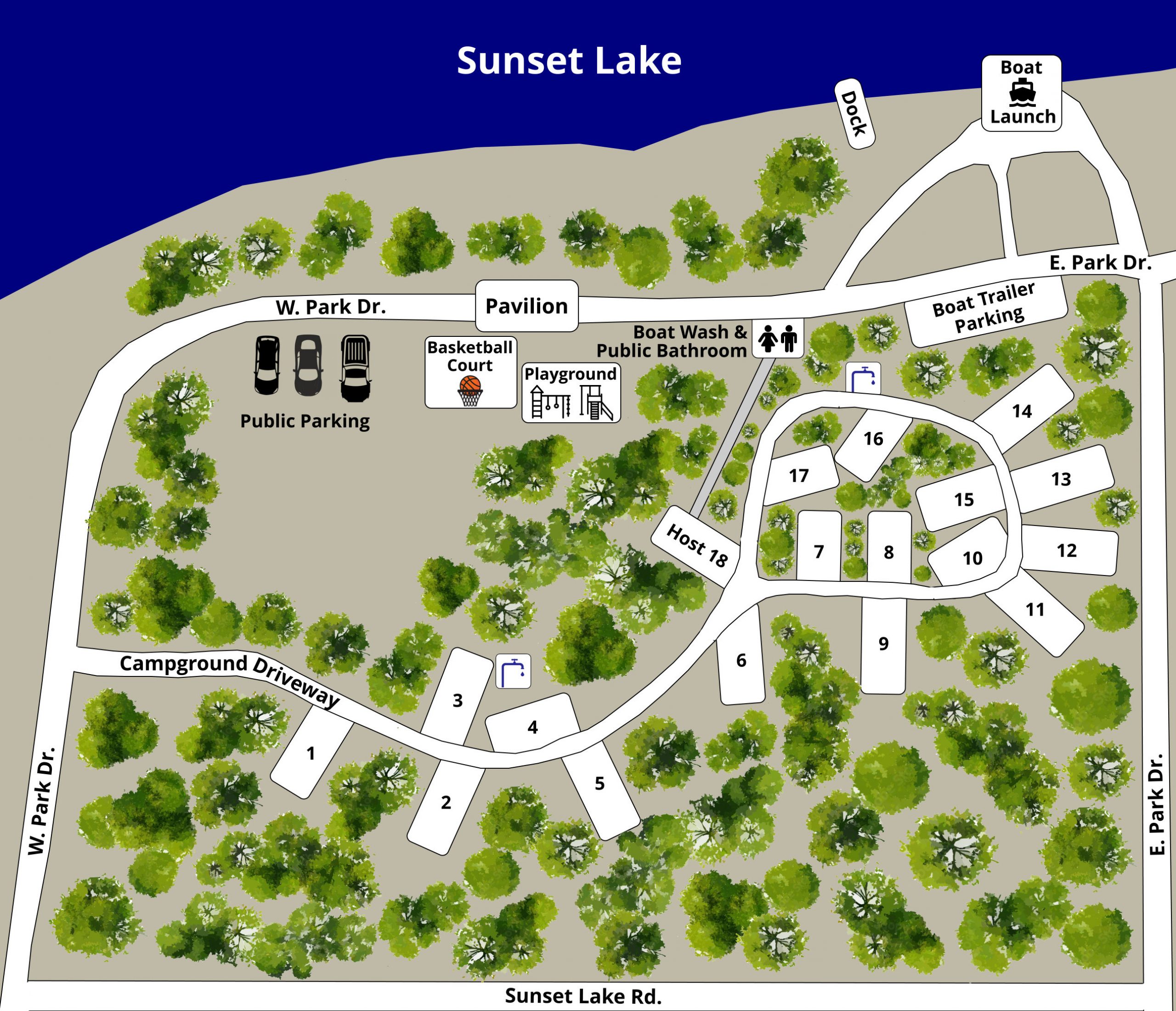 Sunset Lake Campground Map Design Custom Map design for Sunset Lake Campground in Bates Township, Iron County, Iron River, Michigan