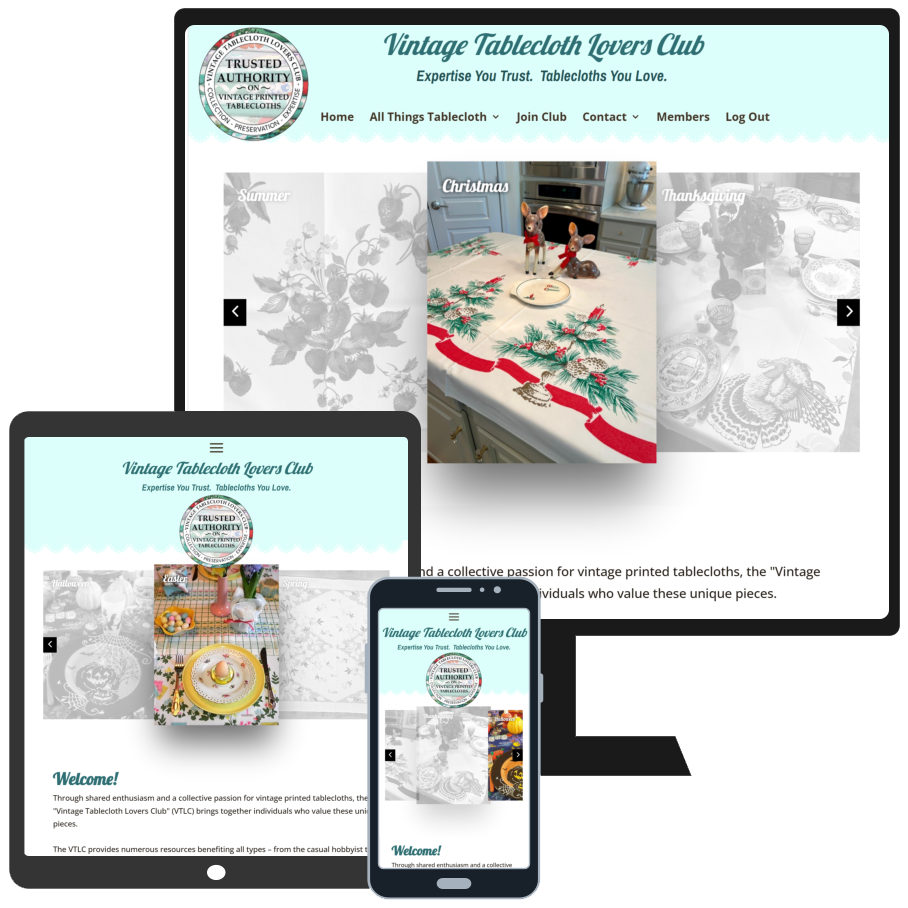 After the rebuild for the Vintage Tablecloth Lovers Club Website