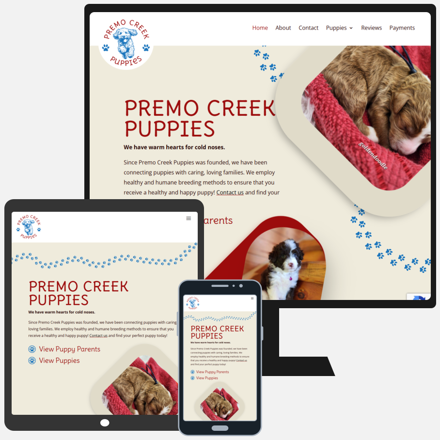 Custom Built Website Design for Premo Creek Puppies