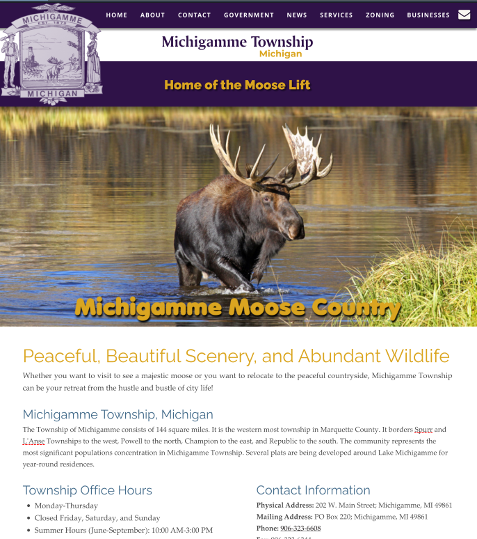 Old website before the website was rebuilt for Michigamme Township Old website before the website was rebuilt for township of Michigamme, in the Upper Peninsula of Michigan