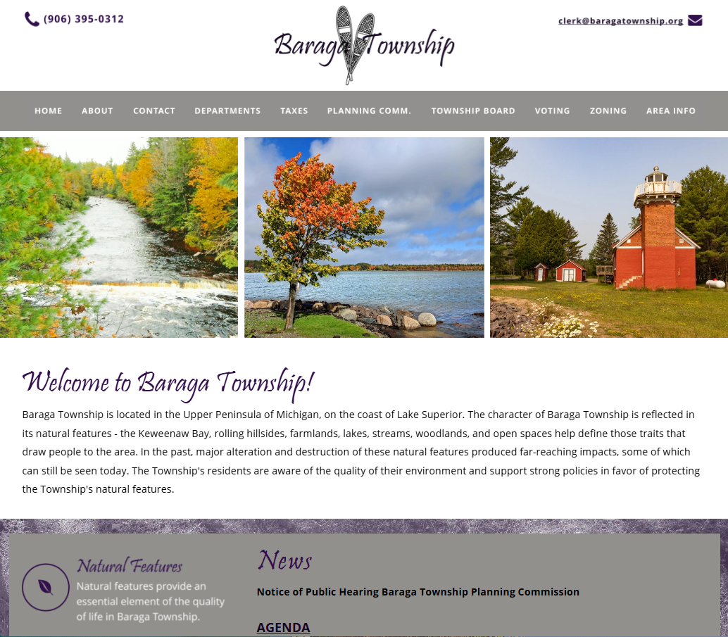 Old website before the website was rebuilt for Baraga Township Old website before the website was rebuilt for Baraga Township, Upper Peninsula of Michigan